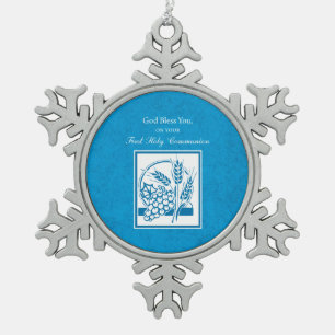 Erste Kommune, Weizen, Trauben blau Schneeflocken Zinn-Ornament