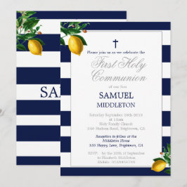 Erste kommunion Boy Navy Lemons Silver Religious Einladung