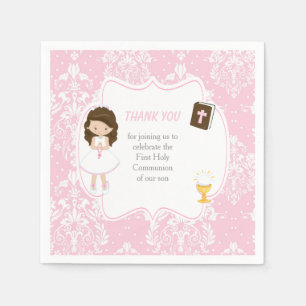 Erste Kommunion Brünett Hair Girl Danke Serviette