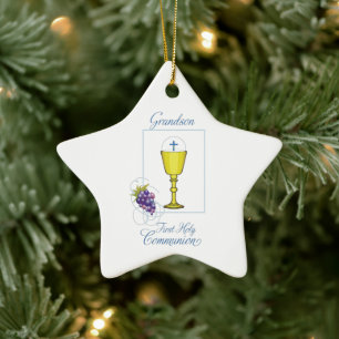 Erste Kommunion des Enkels, Kelch mit Hostie Keramik Ornament