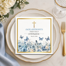 Erste Kommunion des Jungen Goldkreuz Blaue Blumen