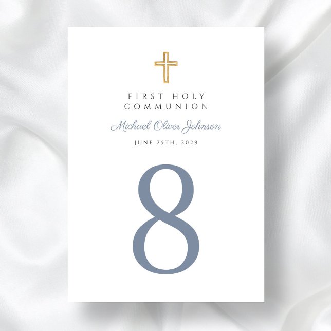Erste Kommunion des religiösen Cross Blue Boy Tischnummer (Religious Cross Blue Boy First Communion Table Number)