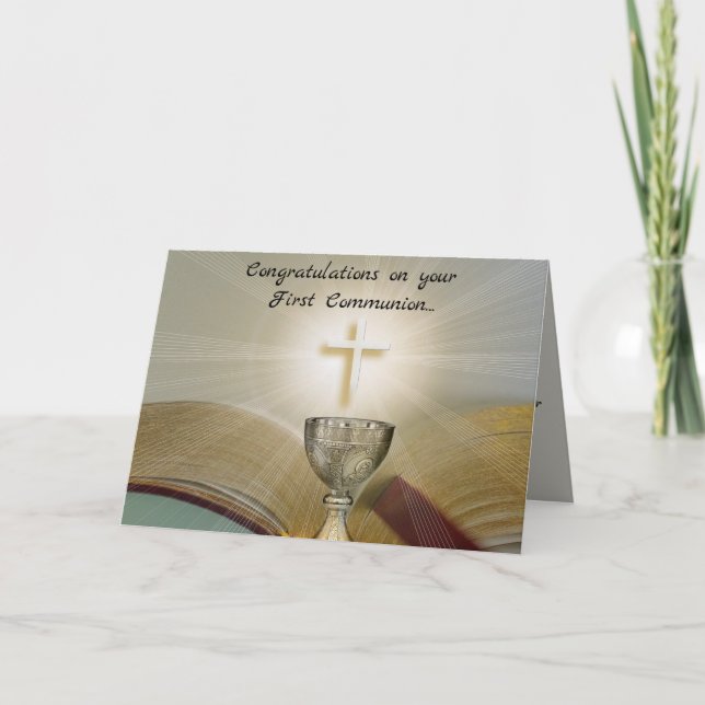 Erste Kommunion - Editierbarer Kelch und Kreuz Karte (Vorderseite)