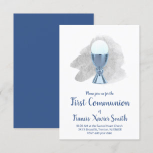erste Kommunion elegante blaue Kalice Einladung