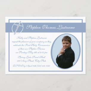 Erste Kommunion Foto Blau Einladung