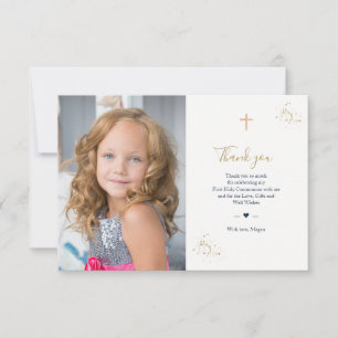 Erste Kommunion Foto Danke Minimalistisch Gold Einladung