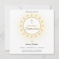 Erste Kommunion Gold mit Kreuz, Einladung