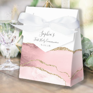 Erste Kommunion in Rosa Gold Achat Schrift Geschenkschachtel