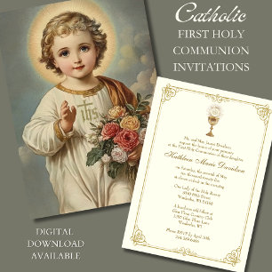Erste Kommunion Jesus Floral Vintage Einladung