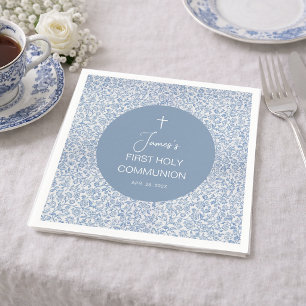 Erste Kommunion Junge Blau-Weiß-Blumenmuster Serviette