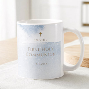 Erste Kommunion Junge Wasserfarbe Blau Kaffeetasse