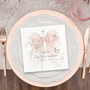 Erste Kommunion Mädchen Rosa Florales Band Serviette