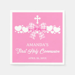 Erste Kommunion Mädchen Rosa Gingham-Schleife Serviette