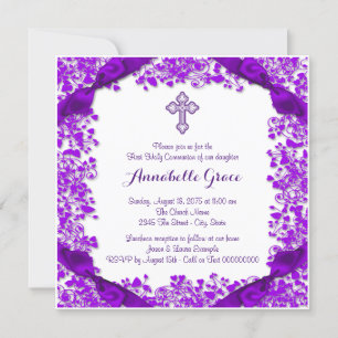 Erste Kommunion mit violettem Kreuz Einladung