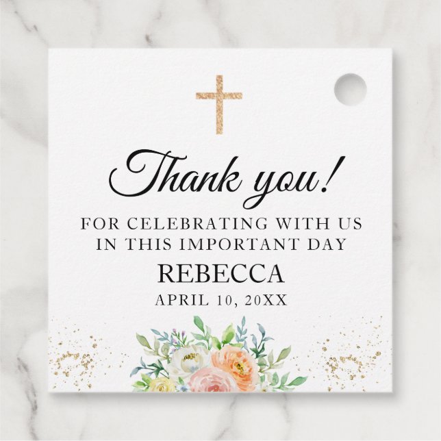 Erste Kommunion, Taufe Blumengestalt Geschenkanhänger (Rückseite)