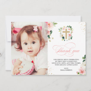 Erste Kommunion Taufe Religiöse Blush Pink Gold Dankeskarte