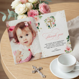 Erste Kommunion Taufe Religiöse Blush Pink Gold Dankeskarte