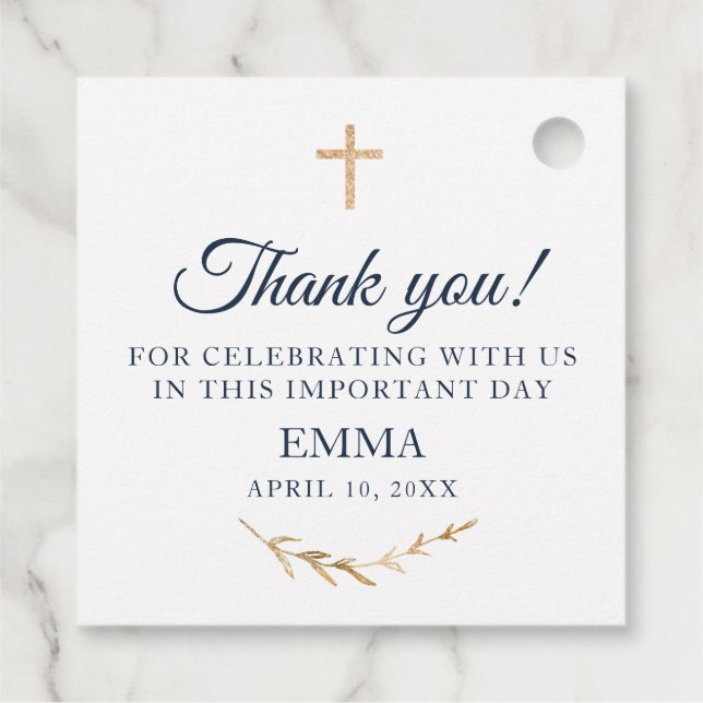 Erste Kommunion, Taufschiff Marine und Gold Elegan Geschenkanhänger (Rückseite)