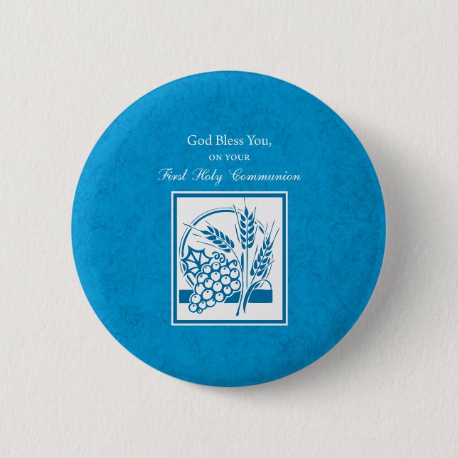 Erste Kommunion, Weizen, Trauben Blau Button (Vorderseite)