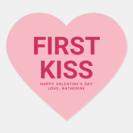 Erste Kuss niedlich Spaß Valentinstag Gespräch Herz-Aufkleber