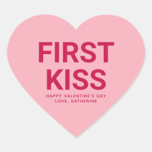 Erste Kuss niedlich Spaß Valentinstag Gespräch Herz-Aufkleber