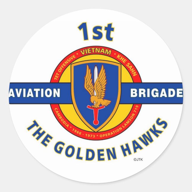ERSTE LUFTFAHRTBRIGADE-VIETNAM "GOLDEN HAWKS" RUNDER AUFKLEBER (Vorderseite)
