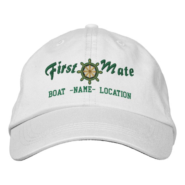 ERSTE MATE Wheel, benutzerdefinierbare Boote, Name Bestickte Baseballkappe (Vorderseite)