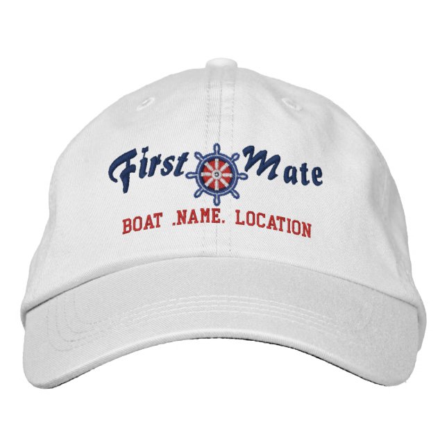 ERSTE MATE Wheel, benutzerdefinierbare Boote, Name Bestickte Kappe (Vorderseite)