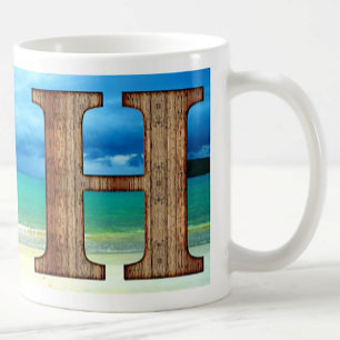 Erste Monogram Holzbuchstabe H Beach Ocean Szene Tasse