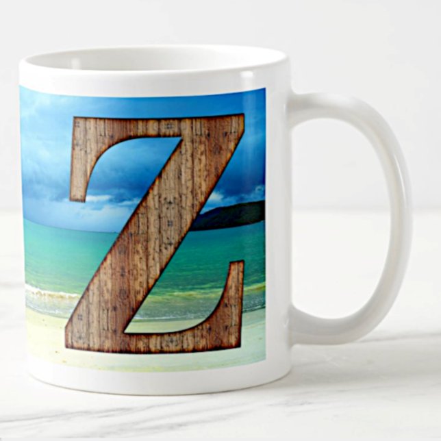 Erste Monogram Holzbuchstabe Z Beach Ocean Szene Kaffeetasse (Von Creator hochgeladen)