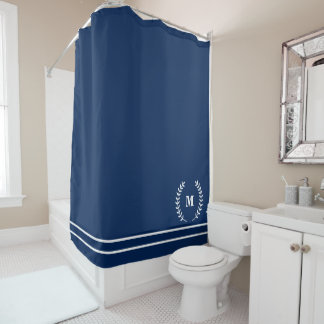 Erste Monogram Navy Blue Moderne Minimalistisch Duschvorhang