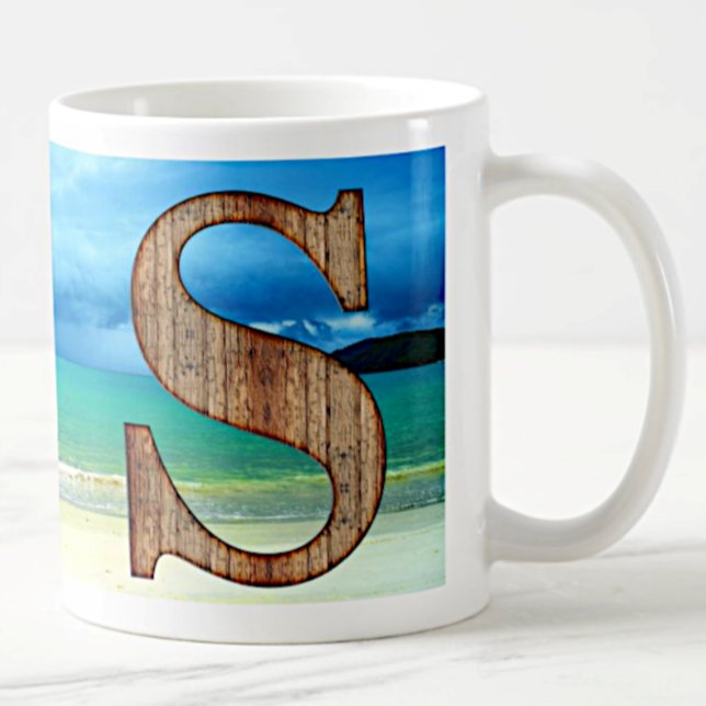 Erste monogramm Holzbuchstaben S Beach Ocean Szene Kaffeetasse (Von Creator hochgeladen)