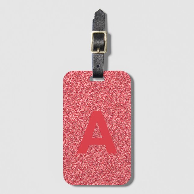 Erste Monogramm Personalisierter roter Glitzer hin Gepäckanhänger (Vorderseite Vertikal)