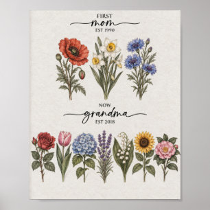 Erste Mutter an Oma Blau und Rosa Botanische Gebur Poster