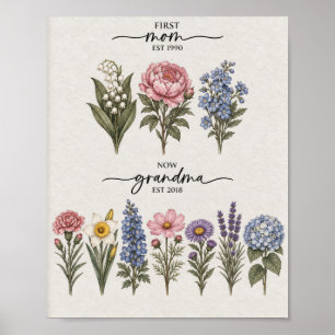 Erste Mutter an Oma Gelbe und violette Geburtsblum Poster