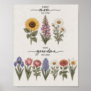 Erste Mutter zu Oma Rot und Blau Geburtstags-Blume Poster