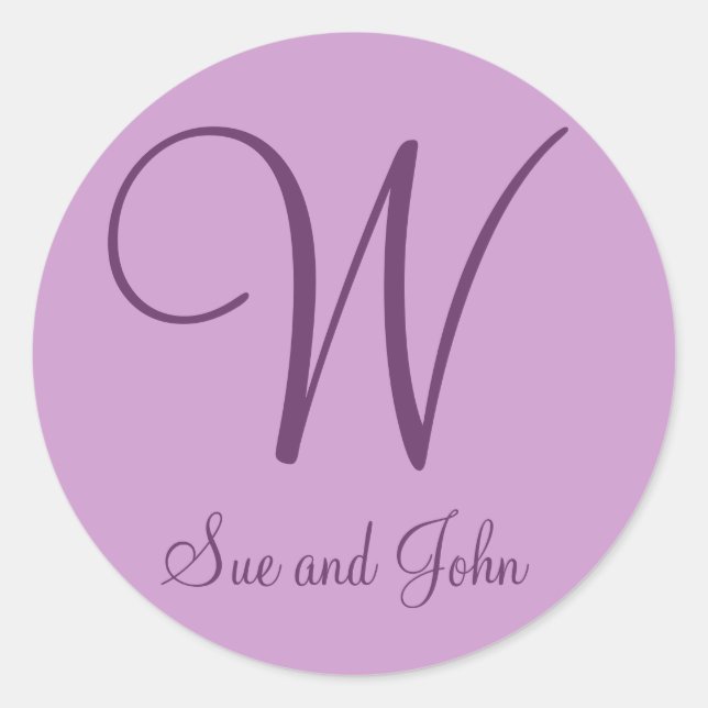 Erste Namen und letzte Mauve W Runder Aufkleber (Vorderseite)