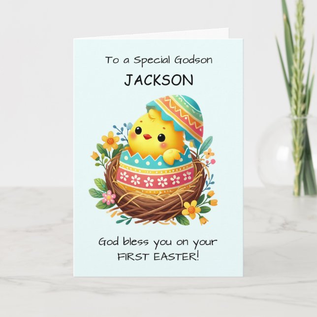 Erste Ostergodson Personalize Segen Chick Karte (Vorderseite)
