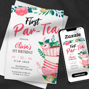 Erste Par-Tea! Rosa Blumentee-Party Geburtstag Einladung