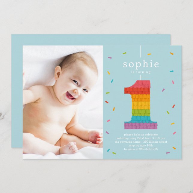 Erste Piñata Baby Einladung zum Geburtstag (Vorne/Hinten)