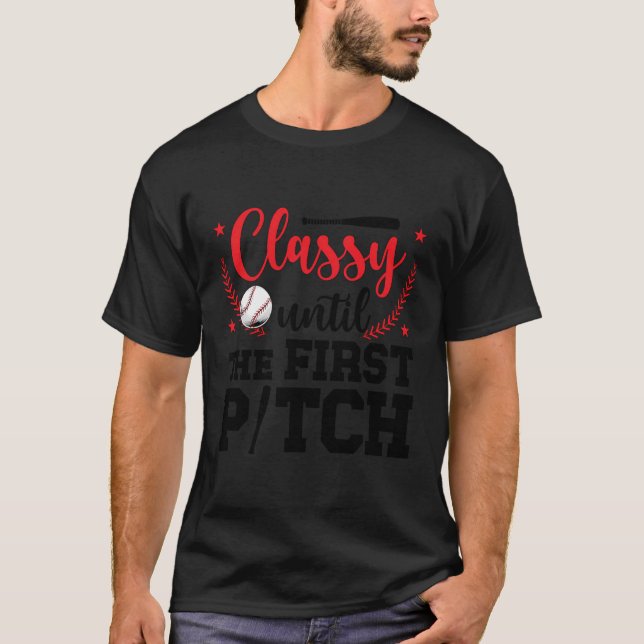 Erste Pitch-Baseball-Pitcher-Mama eines Baseballgr T-Shirt (Vorderseite)