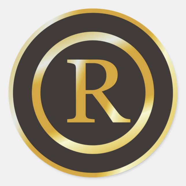 Erste R Gold Monogram Wedding Stickers (Vorderseite)