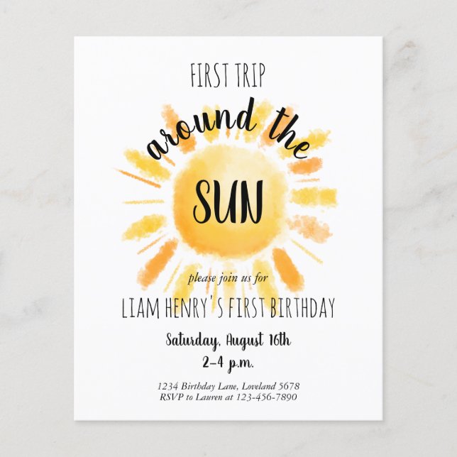 Erste Reise des Haushalts um die Sun-Party Einladu (Vorderseite)