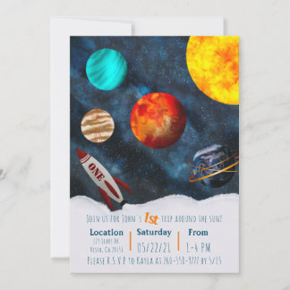 Erste Reise durch das Sun Space Theme Boy Planets Einladung