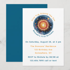 Erste Reise rund um das Sun 1. Geburtstag Party Einladung