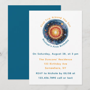 Erste Reise rund um das Sun 1. Geburtstag Party Einladung