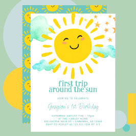 Erste Reise rund um das Sun 1. Geburtstag Party Einladung