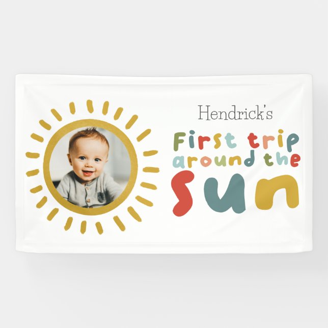 Erste Reise rund um das Sun Birthday Foto Zeichen Banner (Horizontal)