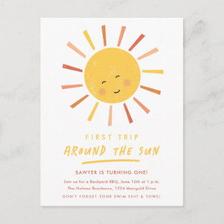 Erste Reise rund um die Sonne 1. Geburtstag Einlad Postkarte