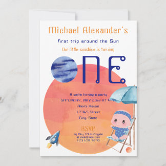 Erste Reise rund um Sun Baby Boy 1. Geburtstag Fot Einladung
